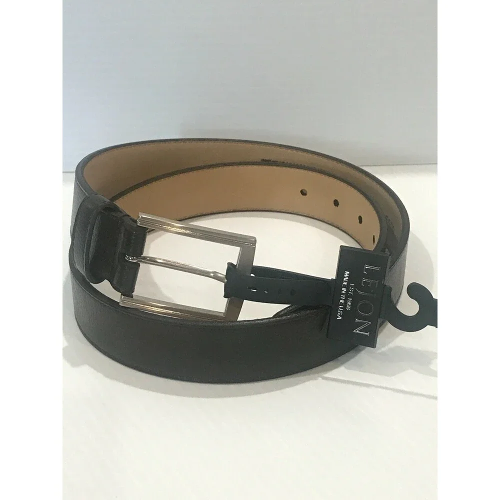 Lejon Men's Handcrafted Belt Leather Classic Brown Belt Silver Tone Buckle 36